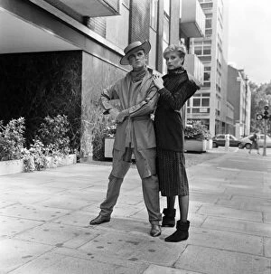 Singer, Steve Strange and model Gail Lawson wearing clothes by Axiom Clothes