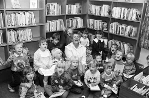 Singing the praises of the new Slaithwaite Junior Library are these children from Singing the praises of the new Slaithwaite Junior Library are these children from