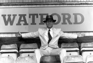 Football Stadium Gallery: Sir Elton John pictured at Watford Football Club. 5th August 1991