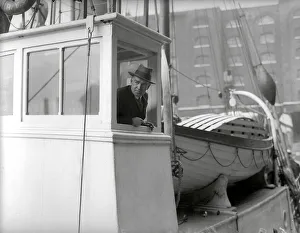 Sir Ernest Shackleton seen here aboard The Quest. in London's St Cathrines Dock Sir Ernest Shackleton seen here aboard The Quest. in London's St Cathrines Dock