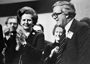 Images Dated 1st October 1982: Sir Geoffrey Howe applauded by Margaret Thatcher during Tory party conference