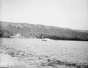 Sir Malcolm Campbell conducts speed trials of his boat Bluebird on Coniston Water, 1947 Sir Malcolm Campbell conducts speed trials of his boat Bluebird on Coniston Water, 1947