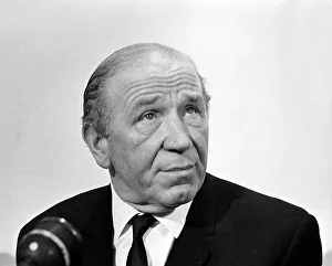Sir Matt Busby, announces his resignation as Manager of Manchester United at press Sir Matt Busby, announces his resignation as Manager of Manchester United at press