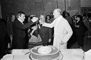 Images Dated 19th December 1972: Sir Ralph Richardson celebrates his 70th birthday on the film set of A Doll