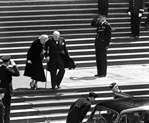 Sir Winston and Lady Churchill leaving St. Pauls Cathedral after a service of Sir Winston and Lady Churchill leaving St. Pauls Cathedral after a service of