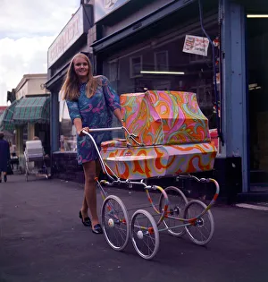 Sixties Fashion 1960s clothing Pschedelic paisley pram with Sixties Fashion 1960s clothing Pschedelic paisley pram with