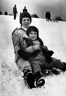 Sledges out at Ridgeway, Newport, south east Wales, 19th February 1978