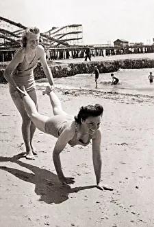 Slimming exercises on the sands at Clacton on sea beach July 1946 Slimming exercises on the sands at Clacton on sea beach July 1946