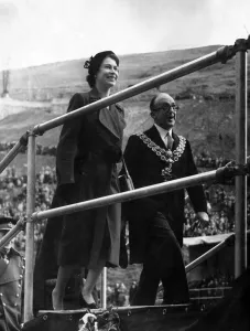 The smiling Queen, escorted by Lord Mayor of Birmingham The smiling Queen, escorted by Lord Mayor of Birmingham