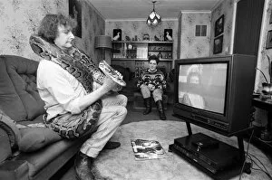 Images Dated 13th February 1990: When snake lover Tony Griffiths settles down to watch TV with Monty, his pet python