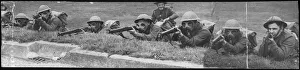 Soldiers in gas masks doing army training. World War Two had just broken out only three Soldiers in gas masks doing army training. World War Two had just broken out only three