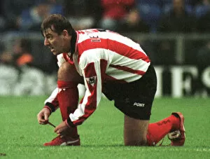 Images Dated 2nd November 1997: Southampton footballer Matthew Le Tissier putting on red boots during his side'