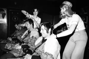 Southampton Players have their hair cut ahead of FA Cup final, 26th April 1976 Southampton Players have their hair cut ahead of FA Cup final, 26th April 1976