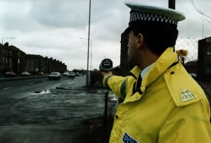 Speedgun speed trap police traffic policeman London Road Glasgow Speedgun speed trap police traffic policeman London Road Glasgow