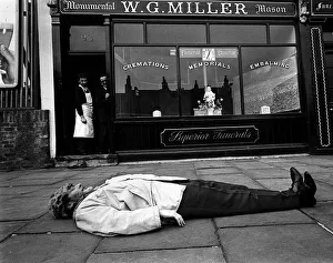 Spike Milligan comedian and author March 1963 prostrate on the pavement in front Spike Milligan comedian and author March 1963 prostrate on the pavement in front