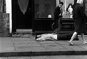Spike Milligan March 1963 comedian prostrate outside an Islington undertakers Spike Milligan March 1963 comedian prostrate outside an Islington undertakers
