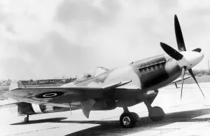 A Spitfire fighter plane on the apron at Castle Bromwich. March 1986 A Spitfire fighter plane on the apron at Castle Bromwich. March 1986