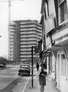 Spon Street Coventry city centre, in the background Meadow House a block of residential Spon Street Coventry city centre, in the background Meadow House a block of residential