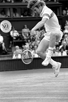 Sport: Tennis. John McEnroe gets an tied up in his Centre Court Wining Wimbledon Semi Sport: Tennis. John McEnroe gets an tied up in his Centre Court Wining Wimbledon Semi