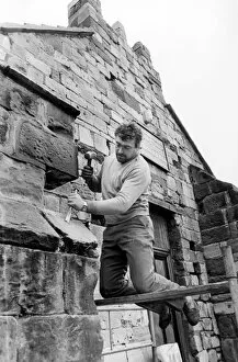 Images Dated 3rd February 1986: St Peters Church on Thornaby village green, workman Gary Sayer at work