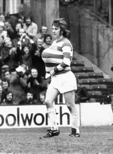 Stan Bowles, the Joker, after Q, P. R. went one up with an Ipswich own goal Stan Bowles, the Joker, after Q, P. R. went one up with an Ipswich own goal