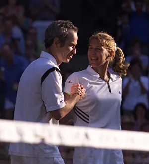 Steffi Graf and John McEnroe celebrate victory July 1999in the Mixed Doubles at Wimbledon Steffi Graf and John McEnroe celebrate victory July 1999in the Mixed Doubles at Wimbledon