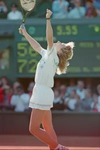 Steffi Graf pictured as she celebrates her first Wimbledon Ladies Final win Steffi Graf pictured as she celebrates her first Wimbledon Ladies Final win