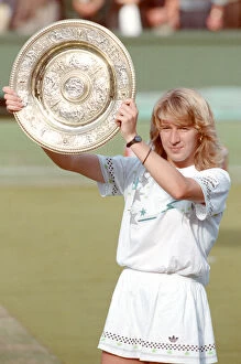Images Dated 2nd July 1988: Steffi Graf pictured with her trophy, the Venus Rosewater Dish