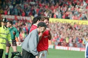 Images Dated 10th April 1993: Steve Bruce, congratulated by Ryan Giggs (number 11) pictured at the end of the match