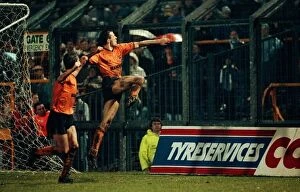 Steve Bull of Wolves jumps and punches the air 1990 after scoring in the Wolves v