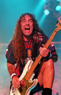 Steve Harris guitarist with rock group Iron Maiden on stage last night in Paris Steve Harris guitarist with rock group Iron Maiden on stage last night in Paris