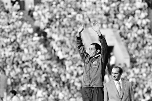 Steve Ovett acknowledges crowd during medal ceremony after Mens 1500 metres final at Steve Ovett acknowledges crowd during medal ceremony after Mens 1500 metres final at