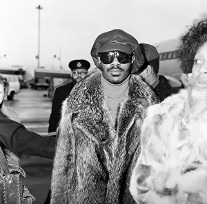 Stevie Wonder arriving at London Airport. 24th January 1974 Stevie Wonder arriving at London Airport. 24th January 1974