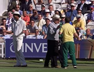 Images Dated 23rd July 1999: Stewards stop cricket fans protest at Lords July 1999 during the second day