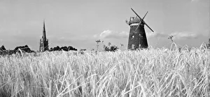 Core13 Gallery: Straiten Church and Windmill surrounded by ripening wheat Rural religion Church