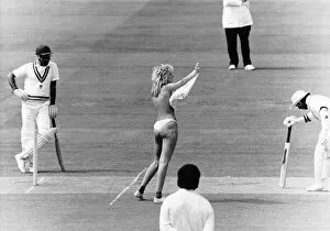 Supporters And Spectators Gallery: Streaker Ashley Summers England v India June 1986 runs on to the field at Lords