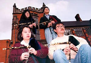 Students from Japan are learning to play the Northumberland Pipes in April 1995 Students from Japan are learning to play the Northumberland Pipes in April 1995