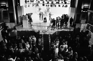 Studio scene shot from above during a live BBC recording of The Beatles in 1964 Studio scene shot from above during a live BBC recording of The Beatles in 1964