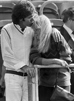 Images Dated 1st June 1983: Sue Barker and Cliff Richard kissing in stands at tennis tournament - June 1983