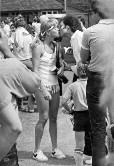 Images Dated 1st June 1983: Sue Barker kissing Cliff Richard during Beckenham tennis tournament - June 1983