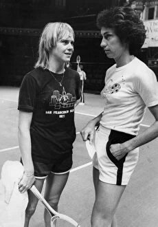Sue Barker talking to Virginia Wade during tournament - November 1978