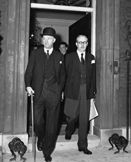 00150 Gallery: Suez Crisis 1956 Harold MacMillan and Rab Butler leaving 10 Downing Street after a