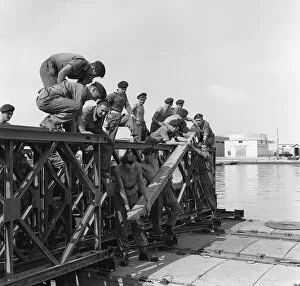 Suez Collection: Suez Crisis 1956 Royal Engineers in Port Said in Egypt build a Bailey Bridge over