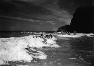 The Summer of 1934. Friends enjoying body surfing on a north Cornish beach Circa The Summer of 1934. Friends enjoying body surfing on a north Cornish beach Circa
