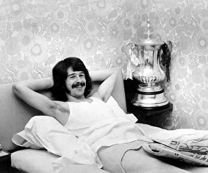 Sunderland captain Bobby Kerr with the FA cup trophy at his London Hotel following his Sunderland captain Bobby Kerr with the FA cup trophy at his London Hotel following his