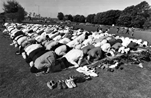 Swansea - Religion - Moslems in prayer at a ceremony marking the end of Ramadan at a Swansea - Religion - Moslems in prayer at a ceremony marking the end of Ramadan at a