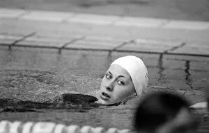 Images Dated 22nd July 1980: Swimmer Sharron Davies seen here training at the swimming pool before her heat in the 200