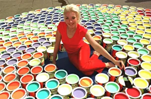 Tamara Beckwith Socialite sits amongst paint pots July 1999 at a launch signalling Tamara Beckwith Socialite sits amongst paint pots July 1999 at a launch signalling