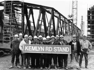 The team of steel erectors from Depledge ready to lift the main supporting girder for The team of steel erectors from Depledge ready to lift the main supporting girder for