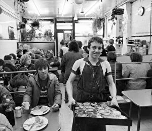 Teenager Gallery: Teenager mark Orton serving food at Kellys pie and mash shop in Roman Road